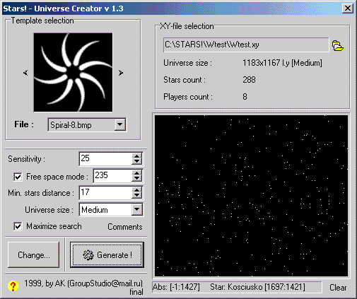 Screenshot of the Universe Creator utility